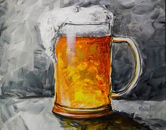 a painting of a beer mug on a table