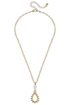 Add a touch of understated elegance to any outfit with our Stacie Studded Metal Teardrop Delicate Necklace in Worn Gold. Elegant Long Charm Necklaces For Everyday, Teardrop Pendant Necklace With Pearl Charm, Elegant Teardrop Pearl Necklace With Adjustable Chain, Chic Pearl Pendant Chain Necklace For Formal Occasions, Elegant Pearl Teardrop Necklace With Delicate Chain, Chic Formal Chain Necklace With Pearl Pendant, Elegant Teardrop Pearl Necklace For Everyday, Elegant Teardrop Chain Necklace, Elegant Teardrop Pearl Necklace With Delicate Chain