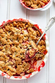 a close up of a pie in a bowl on a table