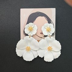 Brand New, So Pretty! Measure Approximately 2 Inches Long, Large But Not Heavy. Chic White Flower-shaped Earrings, White Flower-shaped Earrings For Party, White Flower-shaped Party Earrings, White Flower Earrings For Party, White Flower Decorated Earrings For Parties, White Flower Earrings With Summer Decoration, White Flower Earrings With Flower Decoration For Summer, Chic White Flower Earrings For Wedding, White Flower Party Earrings