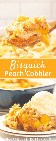 a casserole dish with biscuits and peach cobbler