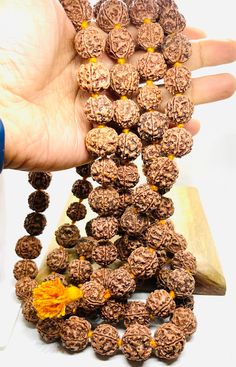 Welcome, Namaste  We offer 100% Money Back, No Questions Asked. Bid with confidence. Nepalese 5 Mukhi Rudraksha collector big beads Mala - very long beads mala - Large beads - Nepalese collector beads - 108 + 1 beads - mantra knots after each bead Total Rudraksha - 108 + 1 Individual Bead size - (20 mm) approx  Length of Mala - 180 cm  (approx) This Kantha of 108  beads of 5 Nepalese mukhi rudraksh is very auspicious. 5 MUKHI REPRESENTS JUPITER PLANET. Five mukhi rudraksha is used to sublimate t Handmade Mala For Meditation And Diwali, Temple Jewelry Mala With 108 Beads For Puja, Handmade Mala For Diwali Meditation, Temple Jewelry Mala With 108 Beads For Rituals, Temple Jewelry Mala With Round Beads For Meditation, Traditional Hand-strung Beaded Necklaces For Festivals, Spiritual Mala With Round Beads For Navratri, Hand-strung Mala For Puja, Temple Jewelry Style, 8mm Beads Temple Jewelry Mala For Puja