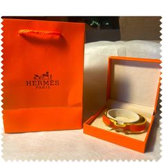 Giftable Item. Beautiful New Piece Without The High Price Designer Rectangular Bracelets As Gift, Luxury Rectangular Bracelet Gift, Luxury Rectangular Bracelet As Gift, Elegant Orange Bracelet For Gift, Orange Rectangular Jewelry As Gift, Formal Orange Rectangular Jewelry, Hermes Orange, Hermes Jewelry, Wrist Bracelet