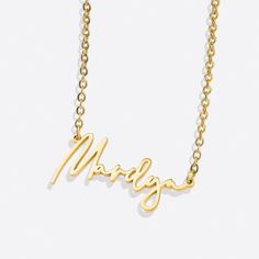 Our Monroe Name Necklace is crafted from the highest quality materials. The necklace is available in 18k gold plated, 18k rose gold plated, silver, and 316L stainless steel base. It is hypoallergenic, tarnish-proof, and waterproof. The necklace comes with an 18" chain. The pendant is engraved with the name of your choice in a classic, timeless font. This necklace is perfect for expressing yourself and makes a great gift for any occasion. Customize Me! Personalize this necklace with between 2 and Monroe Name, Timeless Font, Lily Jewelry, Lily Necklace, Word Necklace, Name Necklace Silver, Custom Necklace, Gold Plated Silver, 925 Sterling Silver Jewelry