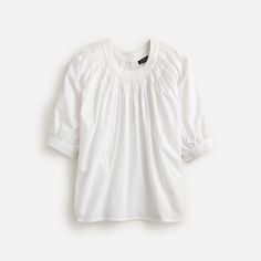 J.Crew: Smock-neck Puff-sleeve Top In Cotton Poplin For Women Cotton Tunic Tops, Poplin Top, Gingham Tops, Sweaters And Leggings, Puff Sleeve Top, Sweater Coats, Cotton Poplin, Sweater Shop, White Cotton