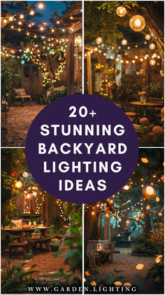 a close up of a bunch of lights in a yard Lights In The Garden Ideas, Fun Outdoor Lighting, Outdoor Accent Lighting Ideas, Garden Ideas Lights, Outdoor Lights Backyard, Lighting For Patio Ideas, Lighting In Backyard, Ways To Light Up Your Backyard, Lights Strung In Backyard