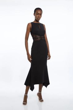 Tailored Lace Waist Detail Midi Dress | Karen Millen Petite Wedding Guest Dresses, 2023 Wishlist, Plus Size Formal, Tall Dresses, Petite Coat, Plus Size Coats, Fall Outfits For Work, Plus Size Wedding, Winter Coats Jackets