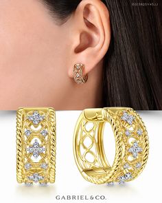 14K Yellow Gold Fashion Earrings EG13825Y45JJ #GabrielNY#DiamondJewelry#FineJewelry #GabrielAndCo#UniqueJewelry #DiamondJewelry#Jewelry #FineJewelry#FashionJewelry#UniqueJewelry#GiftIdeas#UniqueGifts  #DiamondEarrings#GoldEarrings#YellowGoldEarrings#GoldFashionEarrings#YellowGoldFashionEarrings Luxury Pierced 22k Gold Jewelry, Luxury Gold Hoop Earrings For Anniversary, Luxury Gold Earrings With American Diamond, Luxury Gold Diamond Earrings As Gift, Luxury Gold Diamond Earrings Gift, Luxury Gold Plated Diamond Earrings With Accents, Luxury Gold Plated Diamond Earrings For Formal Occasions, Luxury Gold Diamond Accent Earrings, Luxury Gold Plated Jewelry With Matching Earrings