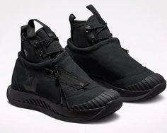 Black Slip-resistant Waterproof Boots For Streetwear, Functional Black Boots For Outdoor Work, Black Waterproof Boots With Reinforced Toe For Streetwear, Black Urban Waterproof Boots For Outdoor, Urban Style Black Waterproof Boots For Outdoor, Functional Black Weatherproof Boots, Black Weatherproof Sneakers For Streetwear, Black Converse Sneakers For Outdoor, Urban Black Waterproof Boots For Outdoor Activities