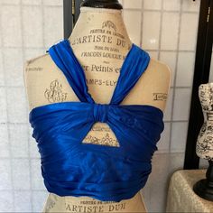 Absolutely Lovely And Brand New With Tags! Blue Fitted Silk Tops, Fitted Silk Blue Tops, Fitted Blue Silk Tops, Blue Tie-back Top For Party, Blue Silk Top For Night Out, Elegant Ruched Blue Tops, Blue Party Tops With Tie Back, Elegant Blue Ruched Tops, Black Cropped Tank