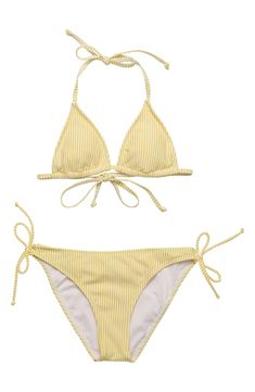 Snapper Rock Kids' Marigold Seersucker Two-Piece Swimsuit | Nordstrom Preppy Swimsuit, Yellow Bathing Suit, Triangle Bathing Suit, Rashguard Swimsuit, Cute Bathing Suits, Cute Preppy Outfits, Cute Swimsuits