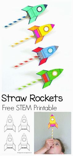 STEM Activity for Kids: How to Make Straw Rockets (w/ Free Rocket Template)- Fun for a science lesson, outdoor play activity, or unit on space! ~ BuggyandBuddy.com Straw Rockets, Rocket Template, Straw Rocket, Stem Activity For Kids, Kid Science, Play Activity, Science Lesson, Space Activities