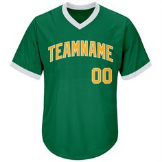 Custom Kelly Green Gold-White Authentic Throwback Rib-Knit Baseball Jersey Shirt Custom Baseball Shirt, Gold Shirt, Blue Football, Baseball Jersey Shirt, Baseball Shirt, Green Shirt, Baseball Players, Baseball Shirts, Baseball Jersey