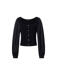 MO&Co. Women's Puff Sleeve Panel Top Features : - Puff sleeves - French neckline - Metal rivet embellishmentCode : MBB3TOP011Length of size M is 49.5cmBlack : Model is 179cm tall and wearing a size M MATERIALS & CARE : Material : 52.8% Viscose 43.7% Polyamide 3.5% SpandexGentle hand wash separately below 30℃ Do not machine wash, do not bleach Spread out in the shade to dry, do not tumble dry Iron at low temperature, do not soak Please wash with special detergent for silk and woolPlease select yo Black Tops For Women, Dr Wardrobe, Korea Fashion, Tumble Dryer, Puff Sleeves, Puff Sleeve, High Fashion, Hand Wash, Silk