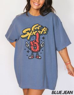 Go Sports Shirt, Retro Sports Shirt, Sports Mom Shirt, Football Mom, Baseball Mama, Volleyball, Foam Finger, Retro Mascot, Comfort Colors® by LuckyLimeCo on Etsy Retro Fan Gear T-shirt For Sports Season, Blue Sports Season T-shirt With Screen Print, Volleyball Mama Shirts, Vintage T-shirt For Baseball Season Game Day, Blue Retro Sports T-shirt, Retro Mascot, Foam Finger, Summer Apparel, Sports Mom Shirts