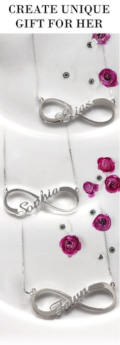 Our Personalized Single Infinity Name Necklace provides the best way for you to show off what the word "forever" means to you.  Design a Infinity necklace especially for her, Order from getnamenecklace Classy Bachelorette Party Games, Trendy Bachelorette, Classy Bachelorette, Trendy Bachelorette Party, Silver Infinity Necklace, Classy Bachelorette Party, Bff Stuff, Dazzling Jewelry, Infinity Necklace Silver