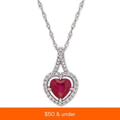 in stock Formal Heart Pendant Jewelry With Diamond Accents, Diamond White Jewelry For Valentine's Day, Heart Pendant Jewelry With Diamond Accents For Formal Occasions, Diamond White Jewelry For Valentine's Day Formal Occasion, Round Cut Jewelry For Valentine's Day Formal, Round Cut Jewelry For Valentine's Day Formal Occasions, Red Diamond Heart Pendant Jewelry, Ruby Heart Pendant Jewelry For Anniversary, Macy's Fine Jewelry Diamond Necklace For Anniversary