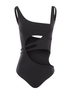 Off White one-piece swimsuit made of black lycra. Featuring an asymmetric neckline, banded shoulder straps, front cut-outs, high-cut hem and lined interior.Composition: 80% Polyamide, 20% Elastane | Off-White Women's Meteor Swimsuit Black No Color | FW23/24 Interior Composition, Grey Swimsuit, Italian Fashion Brands, White One Piece, Streetwear Accessories, Project Board, Swimsuit Black, Black One Piece Swimsuit, Asymmetric Neckline