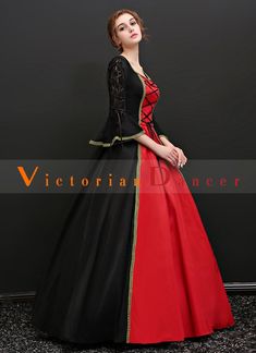 Black and Red Victoria Medieval Dress Halloween Masquerade Vampire Costume   Condition: Brand New  Color: amp;nbsp; As Picture  Material: Satins And Lace  Silhouette: Ball Gown  Sleeve Length: Half Sleeve  Dresses Length:Floor-Length  Neckline:Square Neck  Decoration: Lace  Style: Vintage  Includes: Dress Halloween Ball Gown For Party, Gothic Victorian Ball Gown Dress For Party, Gothic Victorian Ball Gown For Party, Gothic Evening Ball Gown, Gothic Black Ball Gown, Black Floor-length Gown For Costume Party, Gothic Victorian Ball Gown For Halloween, Gothic Ball Gown Dresses For Halloween, Gothic Corset Dress For Halloween Fancy Dress