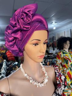 African ready to wear head hair wrap  African auto gele One size Adjustable Purple Headwrap, Purple One Size Headwrap Headband, Women Attire, African Hair Wrap, African Hair, Naming Ceremony, Church Hats, Head Hair, African Hairstyles