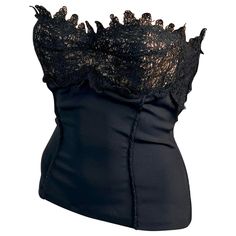 Versace F/W 2003 Strapless Lace Bustier Bra Black Corset Top IT 40 Versace Blouse, Clothing Blouses, Black Lace Corset Top, Versace 90s, Bra Corset, 00s Style, Vintage Blouses, Black Lace Corset, Black Corset Top