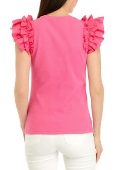 Dramatic flutter sleeves add bold style to this ribbed top from Crown & Ivy. | Crown & Ivy Women's Ribbed Flutter Sleeve Knit Top, Pink, XXL Ivy Crown, Bold Style, Ribbed Top, Flutter Sleeves, Bold Fashion, Flutter Sleeve, Ivy, Knit Top, Crown