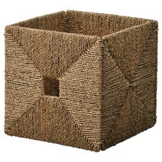 a basket made out of straw with an interesting pattern on the front and back side