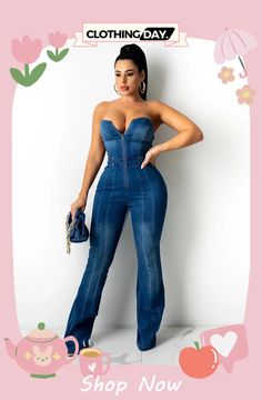 Women Fashion Sexy Off Shoulder Denim Jumpsuit Denim Shorts Outfit, Jumpsuit Online, Strapless Jumpsuit, Blue Jumpsuits, Jumpsuits And Romper, Jacket Outfit, Denim Romper, Jumpsuit Fashion, Denim Jumpsuit