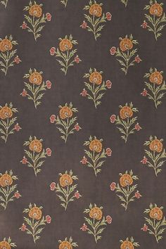 a brown background with orange and red flowers on it