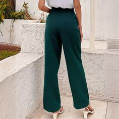 F00278761-102 Office Elegant, Peacock Green, Vest Coat, Woolen Coat, Type Of Pants, Office Casual, Skirt Leggings, Business Casual Outfits, Straight Pants