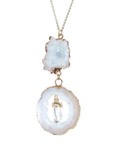 White Stalactite Agate Slice Crystal Point Pendant Spiritual Agate Crystal Necklace, Spiritual White Agate Crystal Necklace, Spiritual White Agate Necklaces, Unique Agate Pendant Crystal Necklace, Elegant Agate Pendant Jewelry, Agate Slice, Clear Quartz Crystal, Shades Of White, Crystal Points