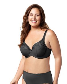 Sheer details and a floral embroidered motif give this bra a modern and alluring look. Its teardrop-shaped cups deliver lifting and smoothing support, while a wide back band ensures total comfort. This plus-size bra combines romantic style with a versatile, everyday fit. Elila Embroidered Microfiber Underwire Bra | Black | Intimates | Materials & Care Instructions: ['100% Polyester', 'Hand wash', 'Imported'] Black Intimates, Selena Gomez Photoshoot, Hilarious Photos, Kelly Brook, Beautiful Bra, Stop Staring, Woman Back, Plus Size Bra, Skirt Belt