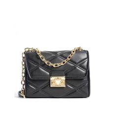 Serena Medium Quilted Faux Leather Crossbody Bag In Black/Gold Mfsrp: $628.00 + Tax Defined By Its Chic, Quilted Exterior, The Serena Crossbody Embodies The Uptown “It Girl” With Mk Signature Twist. Featuring A Polished Lock And Glamorous Chain-Link Strap, The Compact Silhouette Opens To Reveal Room For All The Essentials. Style It With Jeans And Dresses Alike For Your Next Night Out. Crossbody Bag Faux Leather 52% Polyurethane/48% Polyester Trim: 60% Polyurethane/20% Cotton/20% Polyester Golden Trendy Everyday Luxury Crossbody Bags, Chic Everyday Luxury Crossbody Satchel, Chic Square Shoulder Bag With Branded Hardware, Luxury Square Bag With Chain Strap, Chic Everyday Luxury Pouch Bag, Chic Square Flap Bag With Branded Hardware, Chic Square Bags With Branded Hardware, Everyday Luxury Soft Leather Clutch Bag, Trendy Bags With Gold-tone Hardware For Everyday Luxury