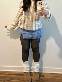 Winter Outfit Staples, Pattern Sweater Outfit, Tights Winter Outfit, Cardigan Skirt Outfit, Fall Outfits Classy, Outfits With Tights, Outfit Inspo Casual, Miniskirt Outfits, Stylish Sweaters