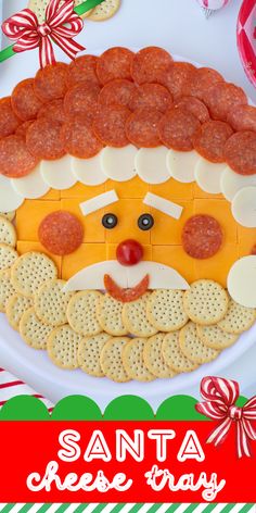 a santa cheese tray with crackers and pepperoni