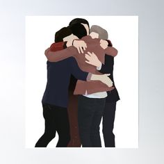 three people hugging each other with their arms around one another poster