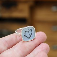 Sterling Silver Rabbit Ring With Kiln Fired Vitreous Enamel Bunny Jewelry Gift - Etsy Handmade White Sterling Silver Signet Ring, Handmade White Signet Ring In Sterling Silver, Unique Hand Stamped Sterling Silver Rings, Adjustable White Sterling Silver Signet Ring, Nickel-free Sterling Silver Signet Ring Gift, Hand Stamped Sterling Silver Engraved Ring, Hand Stamped Sterling Silver Engraved Ring As Gift, Etched Sterling Silver Signet Ring As Gift, White Enamel Sterling Silver Ring As A Gift