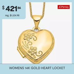 Features: Quick ShipJewelry Closure: Spring Ring ClaspLink Construction: SolidShape: HeartMetal Color: YellowChain Length: 18 InchChain Width: .5 MillimetersPendant Length: 21mmPendant Width: 16mmChain Construction: BoxCare: Wipe CleanMetal: 14k GoldNecklace Type: Locket NecklacesCountry of Origin: Imported 14k Gold Locket Jewelry For Valentine's Day, Valentine's Day 14k Gold Locket Jewelry, Valentine's Day 14k Gold Jewelry With Hallmark, Fine Jewelry Stamped 14k For Valentine's Day, 14k Stamped Jewelry For Valentine's Anniversary, Heart Shaped 14k Stamped Jewelry For Valentine's Day, 14k Stamped Jewelry For Anniversary On Valentine's Day, Fine Jewelry For Valentine's Day With Hallmark, Stamped 14k Jewelry For Valentine's Day Anniversary