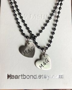 "Tiny heart couples necklaces, matching couple necklaces, couples anniversary gift, couples necklaces, his hers, boyfriend girlfriend Gift You can choose one necklace or two. The basic price is for only one necklace. This is unique and old looking handmade necklace for boyfriend girlfriend, simple but meaningful. Special & Unique gifts ideas! View other items of my shop: https://www.etsy.com/shop/Coupleshandmade You can type the couple initials in the personalization section when you view the listing details. Dog tag size: 50*28mm  chain length: 27\" Heart tag size: 12.4*12mm Ring: adjustable to most fingers The default couple matching including: Dog tag necklace+ Initial Ring(adjustable) Please kindly note the silver dog tag is light and clear, not as heavy as brass or copper ones, becaus Personalized Couples Necklaces For Anniversary Gift, Personalized Couples Necklaces For Anniversary, Personalized Couples Necklace For Anniversary, Black Couple's Necklace As Gift, Couples Style Black Jewelry For Anniversary, Matching Couple Necklaces, Cute Couple Necklaces, Relationship Keychains, Boyfriend Girlfriend Necklaces