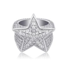 The Star Ring draws attention to itself while making you the galaxy. Star Rings, Ice Star, Ring Man, Zircon Jewelry, Star Ring, White Ring, Silver Rose Gold, Silver Roses, Five Star