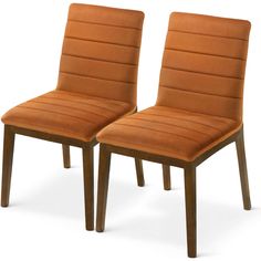 two brown chairs sitting next to each other