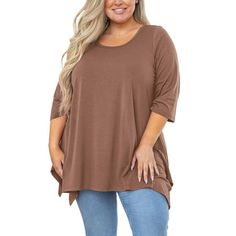 SHOWMALL Plus Size Tunic Top is going to be the newest staple in your wardrobe! It is suitable for everyday wear.The style of this plus size tunic offers a versatile fit that's great in a day for casual entertainment. Material: Plus size casual tunic made of high quality fabric, soft, breathable, lightweight, stretch and comfy to wear in this spring, summer, autumn and winter. No see-through, no shrink, let you show off a grace look. Features: Loose waist 3/4 sleeve plus size shirt for women des Plus Size Shirt, Loose Clothing, Casual Tunics, Shirts For Leggings, Fall Winter Wardrobe, Cocoa Brown, Sleeves Clothing, Loose Outfit, Loose Shirts