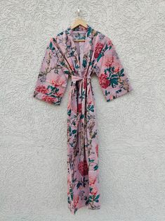 Welcome To SuperCreationIndia Item Description:- Item Name - Cotton Kimono/Robe  Fabric - Cotton Color - As Show In Picture  Length - 50 Inch Chest Up to - 48 Inch Wash Care - Hand Washable  Used For-Nightwear, Beachwear, Summertime, Bathrobe, Bikini Cover Up, Maternity Dress Etc. Payment Method:- We Accept The Payment Through PayPal Only. SHIPPING Policy:- We Ship The Item Worldwide Via DHL Express, FedEx, Aramex & Other Currier Company. Note:-  *International Buyers Are Responsible For Their C Printed Pink Sleepwear For Home, Pink Printed Sleepwear For Home, Long Summer Robe For Sleep, Long Summer Sleep Robe, Fitted Sleepwear For Summer, Summer Long Nightgown For Loungewear, Long Floral Print Sleepwear For Spring, Long Summer Nightgown For Loungewear, Spring Vacation Cotton Nightgown