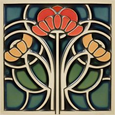 an art nouveau stained glass panel with flowers