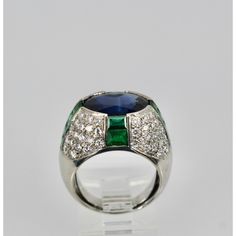 1990s Bulgari Trombino Sapphire Emerald Diamond Ring Size 5.75 | Chairish Luxury Round Gemstones For Formal Occasions, Luxury Round Gemstones For Formal Events, Luxury Brilliant Cut Platinum Gemstones, Luxury Sapphire Diamond Ring With 17 Jewels, Luxury Multi-stone Sapphire Gemstones, Luxury Oval Multi-stone Diamond Ring, Exquisite Evening Gemstone Rings, Luxury Sapphire Ring With Brilliant And Baguette Cuts, Luxury Platinum Sapphire Ring