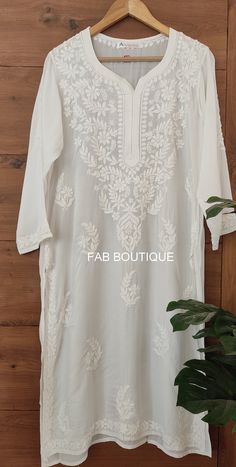 Description ▪ Kurti Fabric: Modal ▪ Kurti Length: 44-46 Inches ▪ Sleeves: 3/4 Sleeves ▪ Style: Straight Kurti ▪ Occasions: Party Wear, Office Wear, Festive Wear ▪ Garment Care: Hand Wash Only ▪ Price Includes: 1x Kurti White Bollywood Kaftan For Festive Occasions, Festive Kaftan With Chikankari Embroidery, Festive Chikankari Embroidered Georgette Kaftan, Festive Chikankari Embroidery Kaftan In Georgette, Festive Georgette Kaftan With Chikankari Embroidery, Festive Straight Kurta Kaftan With Chikankari Embroidery, Chikankari Embroidery Saree Kaftan For Diwali, Chikankari Embroidered Georgette Kaftan, Traditional Chanderi Kaftan For Summer