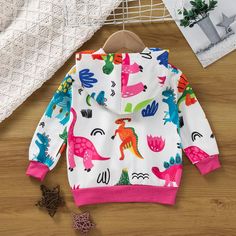 Toddler Children Girl Zipper Jacket Top Hoodie - PrettyKid Playful Pink Hoodie With Cartoon Print, Spring Cartoon Print Long Sleeve Hoodie, Playful Sweatshirt For Spring Playtime, Cute White Hooded Jacket With Long Sleeves, Cute White Long Sleeve Hooded Jacket, Playful Multicolor Long Sleeve Sweatshirt, Multicolor Fall Outerwear For Playtime, Playful White Long Sleeve Outerwear, Long Sleeve Hoodie For Winter Playtime