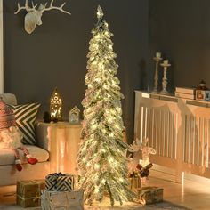 a decorated christmas tree in a living room