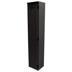 a tall black cabinet is shown against a white background