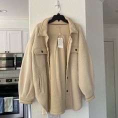 Chelsea And Violet Soft Jacket In Ivory. New With Tags, Never Been Worn. Got It As A Gift, But It’s Not My Style. It Is Very Soft And A Nice Color. Size L Cream Single-breasted Button-up Outerwear, Winter Beige Button-up Shacket, Beige Single Breasted Shacket For Everyday, Fall Cream Outerwear With Button Closure, Beige Collared Shacket With Snap Buttons, Beige Outerwear With Buttoned Pockets For Everyday, Collared Cream Shacket With Pockets, Oversized Beige Shacket With Buttoned Pockets, Cream Collared Shacket With Pockets